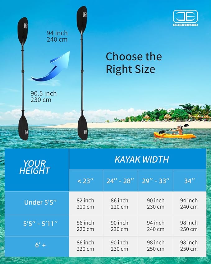 OCEANBROAD Full Carbon Fiber Adjustable Kayak Paddle, 2-Piece, with Paddle Bag and Paddle Leash