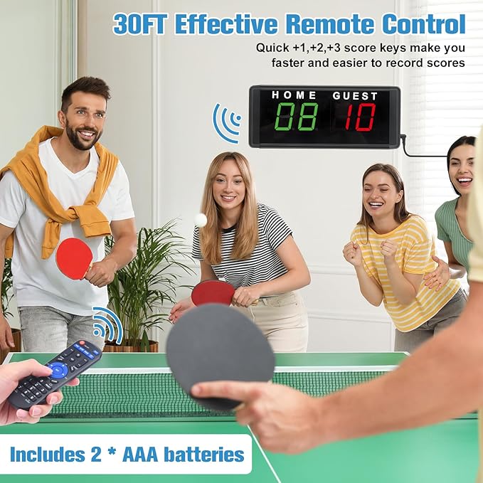 Samshow LED Electronic Scoreboard Digital Score Keeper with Remote & Tripod, Basketball Scoreboard with Shot Clock & Timer & 12/24h Real Time for Football/Corn Hole/ping Pong/Table Tennis