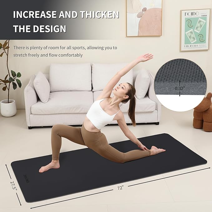 Yoga Mat Extra thick 8mm Exercise mat, Soft Lightweight TPE Fitness Mat with strap, High Elasticity, Anti-fatigue,non-slip mat for Women, Yoga, Camping, Travel, Gym & Outdoor | 72"L x 0.32"Th