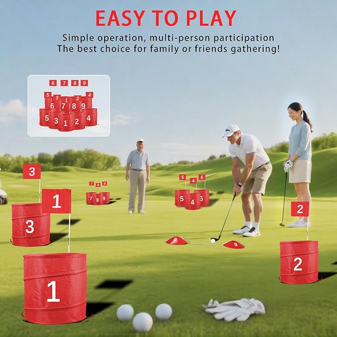 Golf Outdoor Game 9 Holes Set with 2 Clubs for Golf Bucket Yard Game, Family and Friends Gathering, Suitable for Backyard, Park, Beach, Lawn