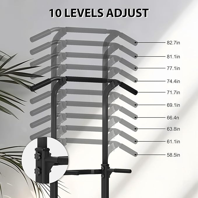 Dland Power Tower Pull Up Bar Dip Station and Height Adjustable Dip Bar Stand, Multi-Function Home Gym Exercise Equipment Strength Training Fitness Workout Station