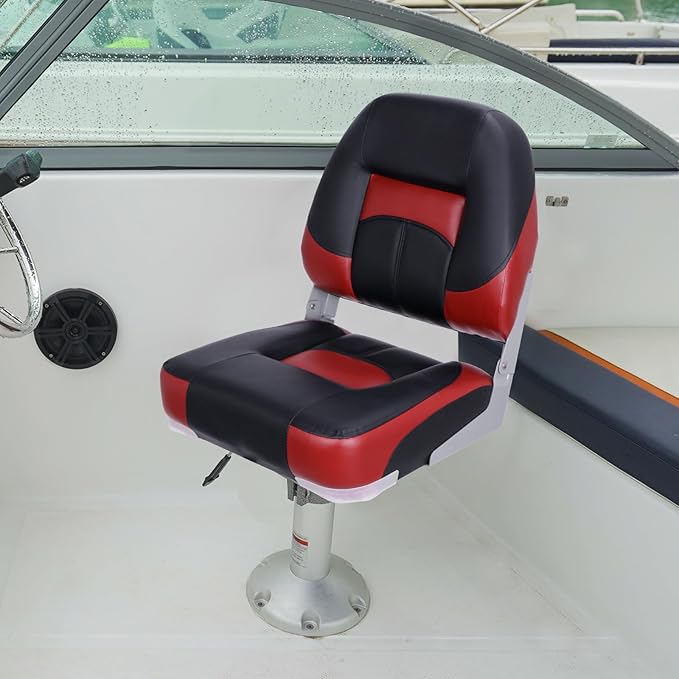 Two Tone Low Back Folding Boat Seat,Black/Red
