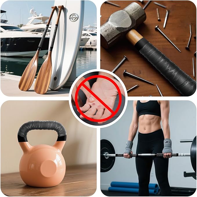 Premium Non-Slip Silicone Handle Cover for Blister Prevention & Cushioned Comfort. Fits Canoe, SUP & Boat Paddles (Black, 1In x 16.4Ft)