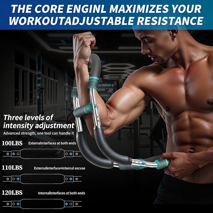 Twister arm Trainer, Adjustable Resistance (60-140 lbs) Chest Workout Equipment,Forearm Power Exercise bar , pectoralis spinalis Device, Portable Detachable Design