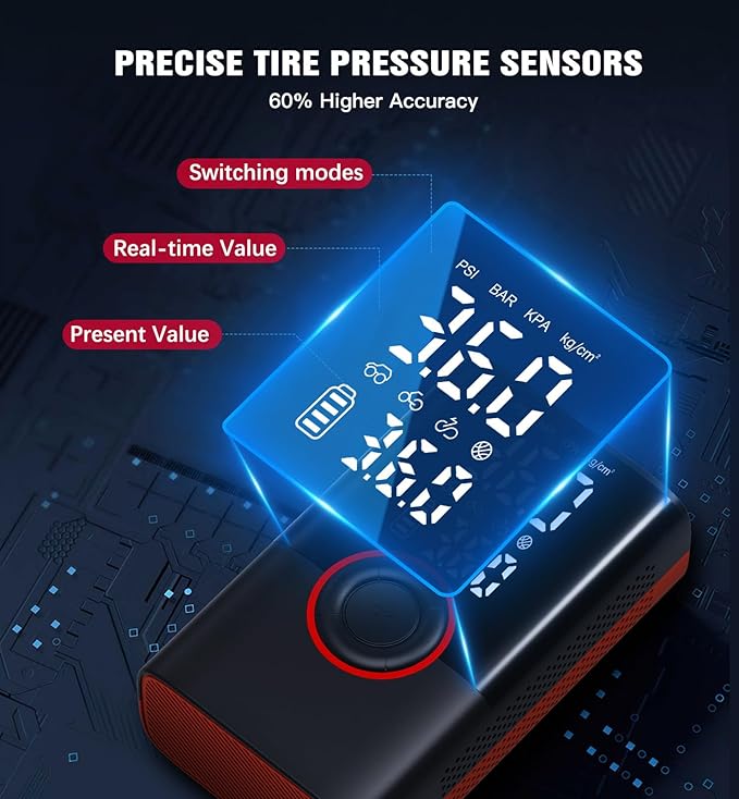 Tire Inflator Portable Air Compressor Portable Cordless Mini Air Pump with Digital Pressure Gauge Inflater 150PSI Fast Inflation and Auto Shutoff Function Tires Pump for Cars Motorcycles Bikes (Red）