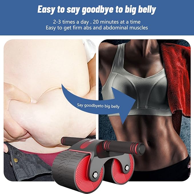 Ab Roller Wheel, Double Automatic Rebound Abdominal Wheel, Ab Roller Wheel Domestic Abdominal Exerciser for Beginners Core Workouts, AB Core Workout Equipment with Knee Mat for Home Gyms