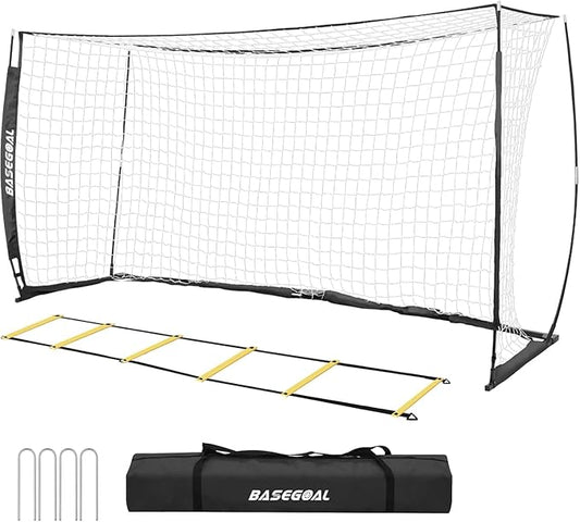 Soccer Goal,Soccer Net,Soccer Goals for Backyard,with Bow Frame,Collapsible Metal Base and Agility Ladder