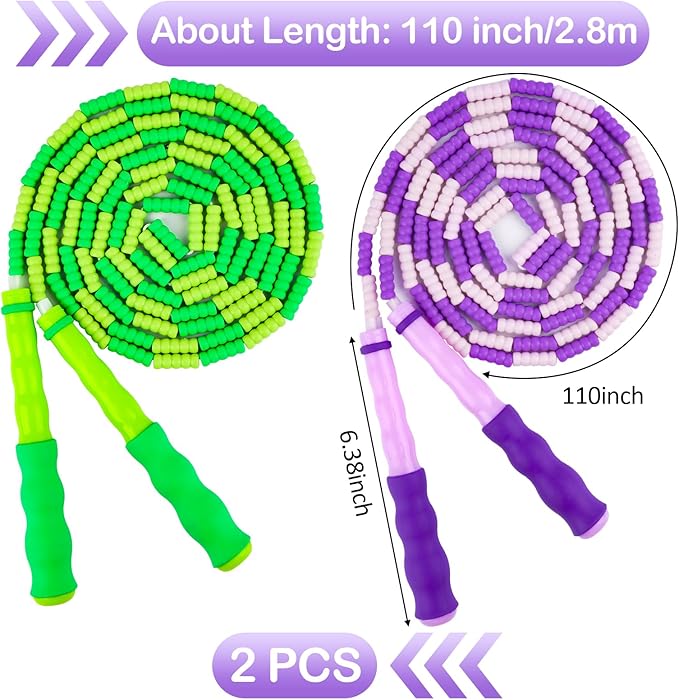 Jump Rope for Kids, Adjustable Jump Ropes for 4 5 6 7 8 10 12, Tangle Free Jumping Rope Age 8-12, Segmented Soft Beaded Skipping Rope for Women Fitness