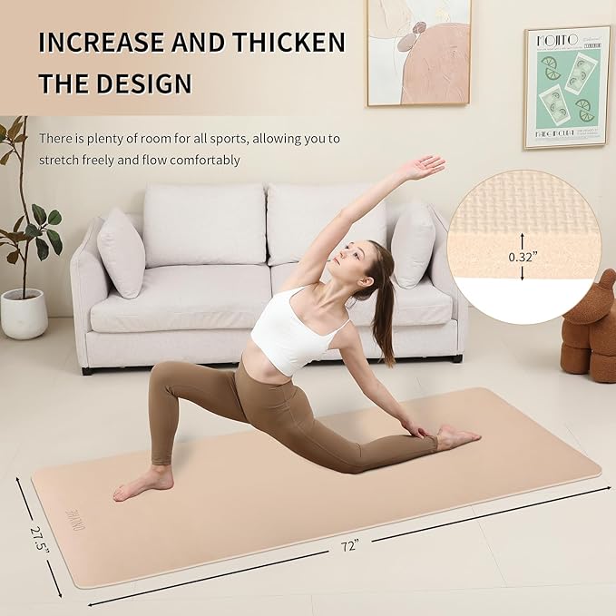 Yoga Mat Extra thick 8mm Exercise mat, Soft Lightweight TPE Fitness Mat with strap, High Elasticity, Anti-fatigue,non-slip mat for Women, Yoga, Camping, Travel, Gym & Outdoor | 72"L x 0.32"Th