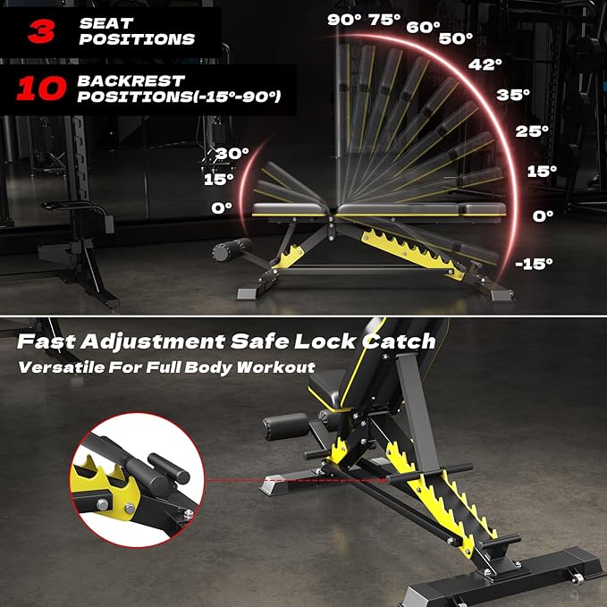 Heavy Duty Bench Adjustable Workout Bench Press Set for Home Gym Strength Training, Multi-Functional Roman Chair with Headrest, Max Load 1200 (DZ-025)