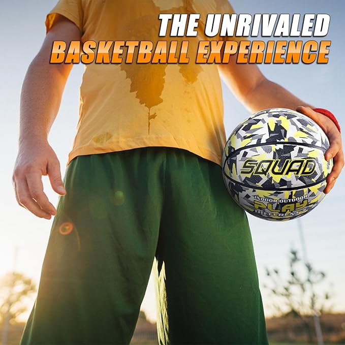 SQUAD Colored Camo Outdoor Basketball - High-Performance Rubber Basketball, Official Regulation Size 7 (29.5''), Includes Pump and Mesh Bag