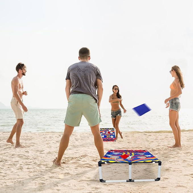 Portable Cornhole Set PVC Framed Corn Holes Outdoor Game Set with 2 Cornhole Boards, 8 Cornhole Bean Bags and Carrying Case, Camping Games Indoor Outdoor for Kids and Adults, Travel Camping Accessory