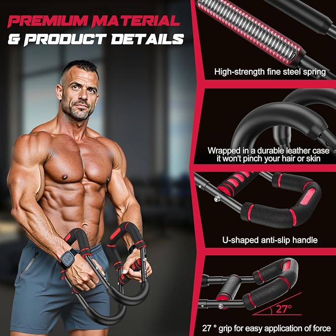 Twister Arm Trainer for Men, Chest Workout Equipment 5-Level Adjustable (40-130lb) with Ergonomic 27° Targets Biceps/Clip/Thigh, Portable Exerciser for Home Gym Travel Fitness