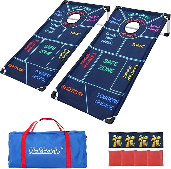 Portable Cornhole Set PVC Framed Corn Holes Outdoor Game Set with 2 Cornhole Boards, 8 Cornhole Bean Bags and Carrying Case, Camping Games Indoor Outdoor for Kids and Adults, Travel Camping Accessory