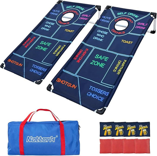 Portable Cornhole Set PVC Framed Corn Holes Outdoor Game Set with 2 Cornhole Boards, 8 Cornhole Bean Bags and Carrying Case, Camping Games Indoor Outdoor for Kids and Adults, Travel Camping Accessory