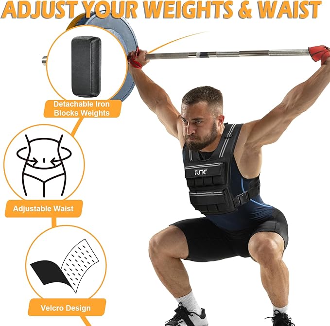 FUFF Adjustable Weighted Vest for Men,20lbs/30lbs/40lbs Vest for Strength Training,Weight Vest with Reflective Strip for Running Walking Exercise Workout