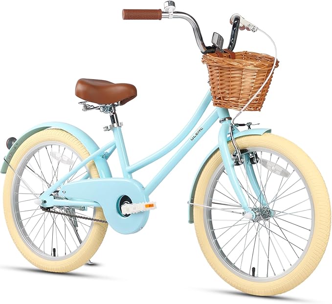 Glerc Little Molly 12-20 Inch Kids Retro Cruiser Bike for 2-13 Year Old with Wicker Basket & Training Wheels/Kickstand, Multiple Colors