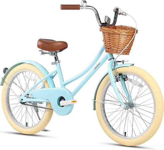 Glerc Little Molly 12-20 Inch Kids Retro Cruiser Bike for 2-13 Year Old with Wicker Basket & Training Wheels/Kickstand, Multiple Colors