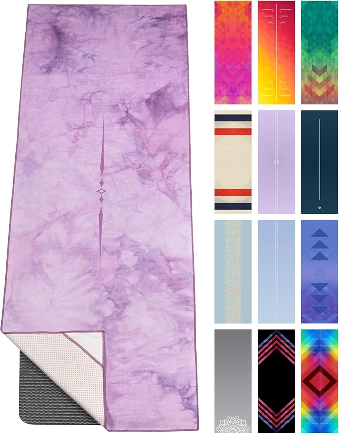 Yoga Drip Yoga Towel - Non Slip Hot Yoga Mat Towel With Corner Pockets, No-Skid Grip, and Built-in Alignment Lines | Soft, Moisture Wicking, and Sweat Absorbent | No Bunching, Stays in Place 72" x 25"