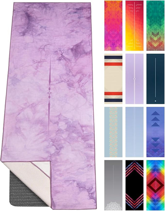 Yoga Drip Yoga Towel - Non Slip Hot Yoga Mat Towel With Corner Pockets, No-Skid Grip, and Built-in Alignment Lines | Soft, Moisture Wicking, and Sweat Absorbent | No Bunching, Stays in Place 72" x 25"