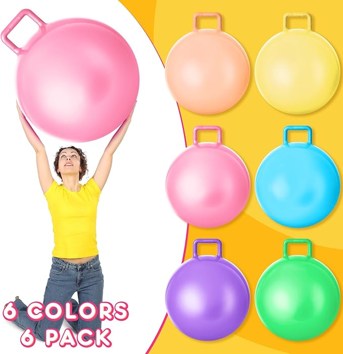 Lewtemi 6 Pcs Hopper Ball Jumping Carnival Outdoor Games 32 Inch Hopping Inflatable Ball Bouncing Ball with Handle and Air Pump for Kids Sport Exercise