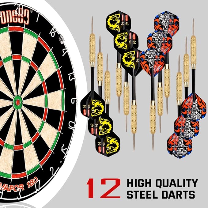 Vapor 180 Bristle Dartboard Staple Free Bullseye Steeltip Darts Extra Flights