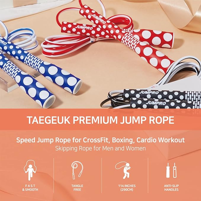 Skipping Jump Rope for Fitness Workout - Light Weight, Adjustable, Tangle Free, Excellent line control for Cardio Boxing, CrossFit, Training Exercise All Ages and Gender ( Special Luxury, KA-220, Made in Korea)