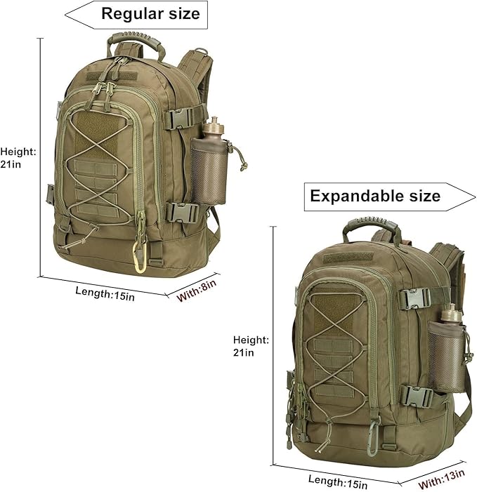 Expandable 40-64L Military Tactical Backpack 3 Day Bag Hiking Gym Sport Camping