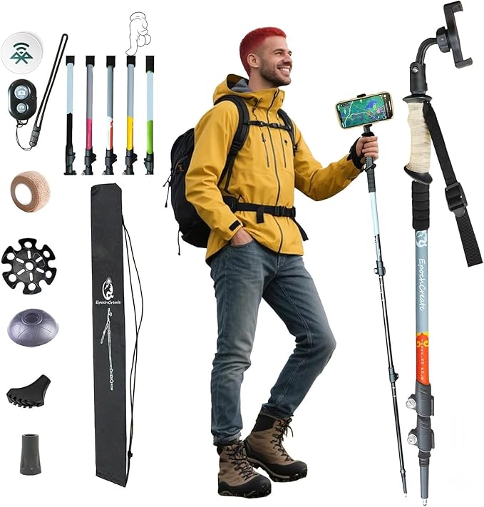 EpochCreate Hiking&Trekking Poles&Selfie Stick-Lightweight,Adjustable Flip Locks,Compact,Aircraft Grade Aluminum Walking Sticks for Hiking,All-Terrain for Seniors,Men & Women