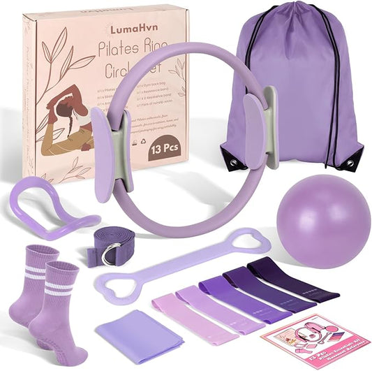 Home Pilates Essentials Kit for Women,Pilates Equipment Set with 9 Inch Yoga Ball,Figure 8 Resistance Band,Pilates Bands & Accessories,Pilates Ring and Ball Set for Beginners Home Workouts