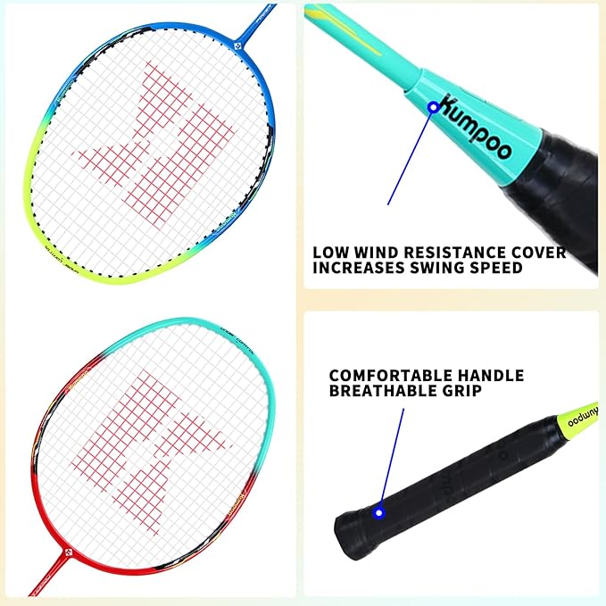 Badminton Racket Carbon Fiber, Badminton Racquet Set with Cover, Badminton Professional Racket Durable for Beginners Outdoor Games Gym