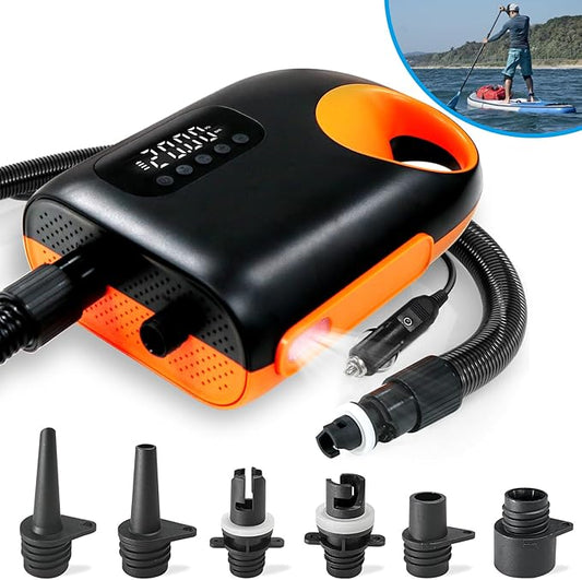 20PSI Paddle Board Pump-Portable Electric SUP Air Pump, Dual Stage Inflation & Deflation SUP Pump, 110W Paddleboard Pump with Auto-Off Function & 12V DC Car Connector for Paddle Board, Kayaks