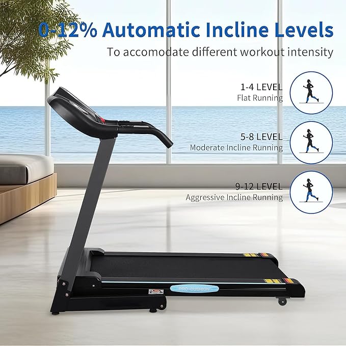 Treadmill with 0-12% Auto Incline Treadmills for Home Folding Treadmill with Incline 15 Pre-Set Training Programs Large LCD Display Running Machine Walking Jogging Running for Office Workout