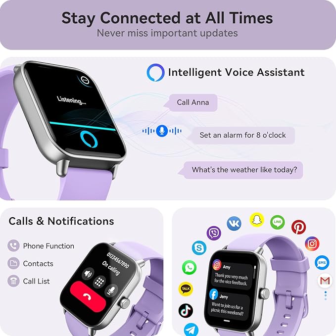 Gydom Smart Watches for Women for Android & iPhone, Alexa Built-in, 1.8" Smartwatch with Heart Rate/SpO2/Sleep/Stress, IP68 Waterproof Fitness Tracker, 100+ Sports Modes, Purple