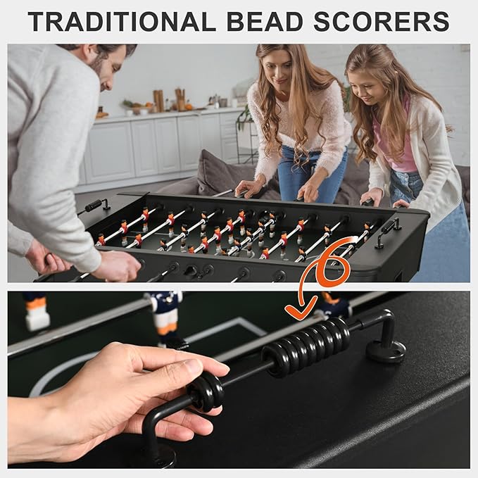 Foosball Table, 58inch Competition Soccer Table Game w/ 2 Balls for Adult Kids Youth, Heavy-Duty Arcade Table Soccer for Home, Game Room