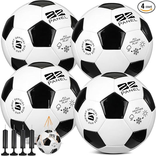 Shappy 4 Pcs Deflated Soccer Balls Bulk with Pump Mesh Bag Operation Christmas Official Size 3 4 5 Indoor Outdoor Colorful Game Sport Gift for Child Adult School
