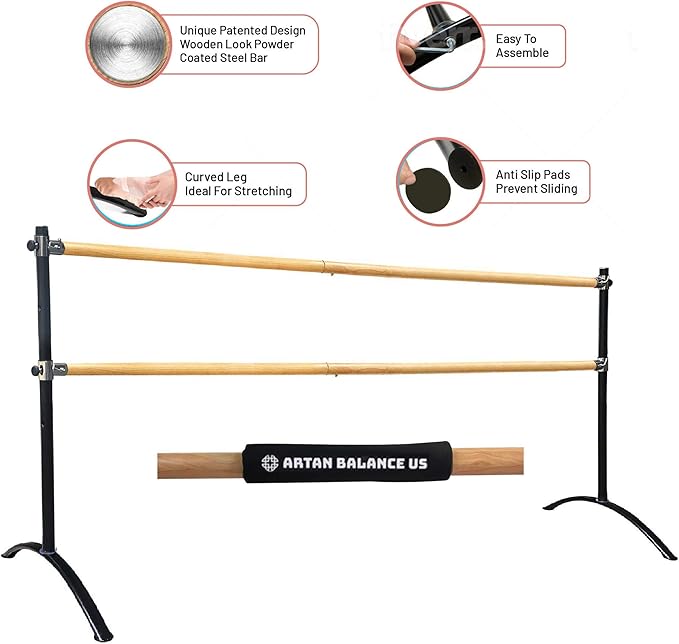 Ballet Barre Portable for Home or Studio, Height Adjustable Bar for Stretch, Pilates, Dance or Active Workouts, Single or Double Bar, Kids and Adults