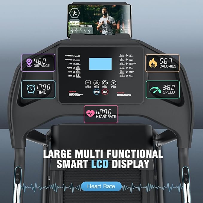 Incline Treadmill Foldable, Smart Portable Treadmills for Home with Body Fat Measurement & Heart Rate Sensor, 3.5HP Heavy Duty Folding Treadmill 400 LB Capacity with Silent Shock Absorption