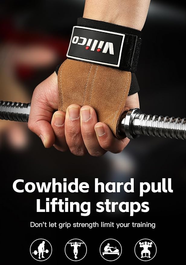 Leather Weight Lifting Gloves Wrist Straps for Weightlifting, Adjustable Weight Lifting Straps Cobra Grips, Gym Strap Gym Gloves for Men Women