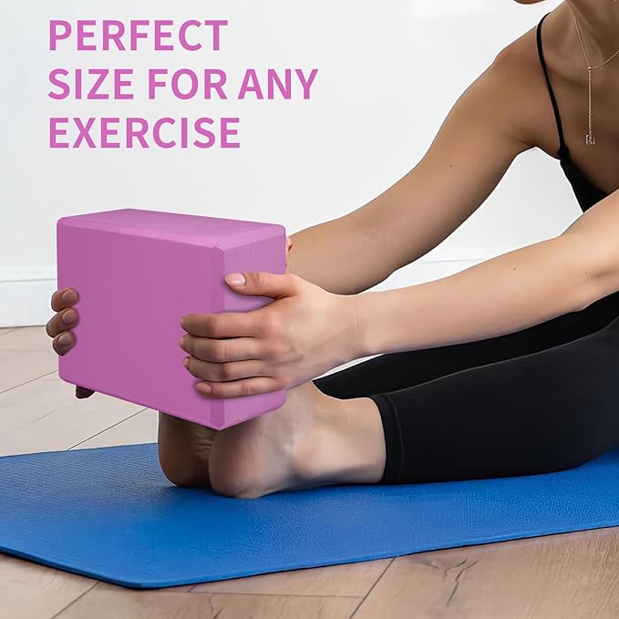 Yoga Block 2 Pack 9"x6"x3", Sturdy Yoga Foam Blocks, High Density & Non Slip Surface for Pilates & Stretching, Fitness Accessories for Stability & Balance