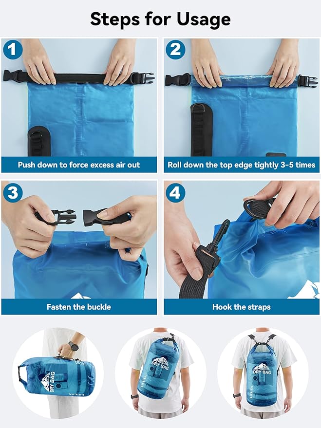 HEETA Dry Bag Waterproof for Women Men, 5L/10L/20L/30L/40L Roll Top Lightweight Dry Storage Bag Backpack with Phone Case for Travel Swimming Boating Kayaking Paddle Board Camping Beach Accessories