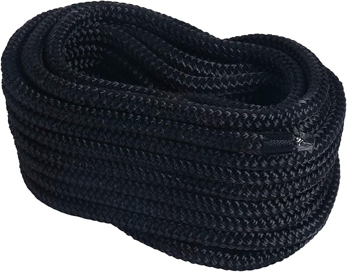 Amarine Made Pair of Double Braided Nylon Dock Lines 4840 lbs Breaking Strength (L:50 ft. D:1/2 inch Eyelet: 12 inch) 2 Pack of Marine Mooring Rope Boat Dock Lines Working Load Limit:968 lbs