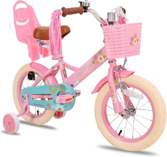 JOYSTAR Little Daisy Kids Bike for Girls Boys Ages 2-7 Years, 12 14 16 Inch Girls Bikes with Doll Bike Seat & Streamers, Boys Bike with Flag & Number Plate, Multiple Colors