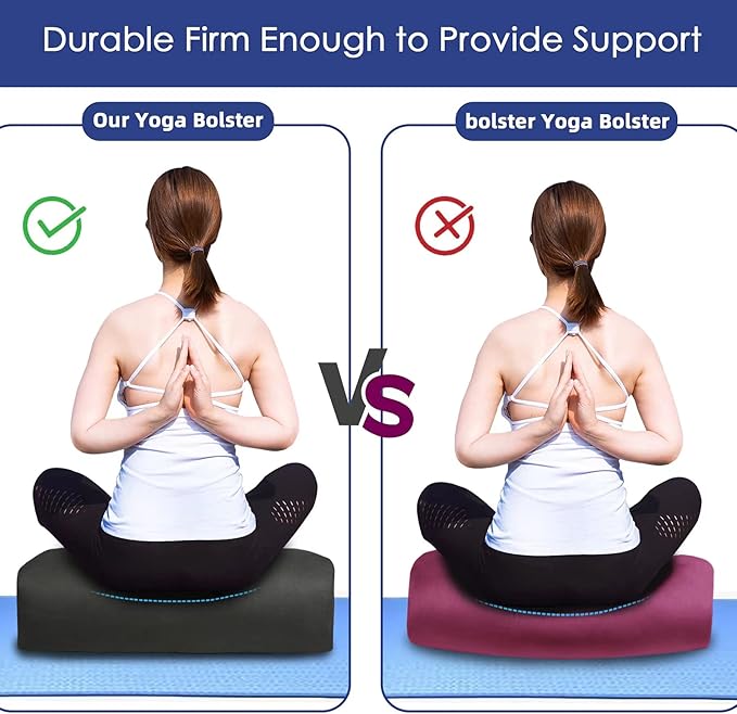 Comfortable Rectangular Yoga Bolster - 26x10.5x5.5in Meditation Supportive Pillow - 100% Cotton