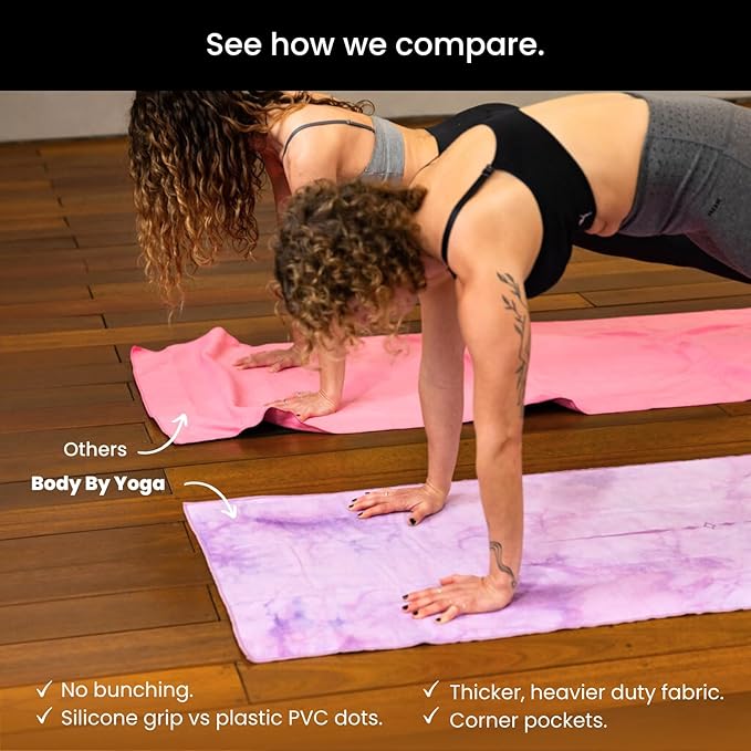 Yoga Drip Yoga Towel - Non Slip Hot Yoga Mat Towel With Corner Pockets, No-Skid Grip, and Built-in Alignment Lines | Soft, Moisture Wicking, and Sweat Absorbent | No Bunching, Stays in Place 72" x 25"