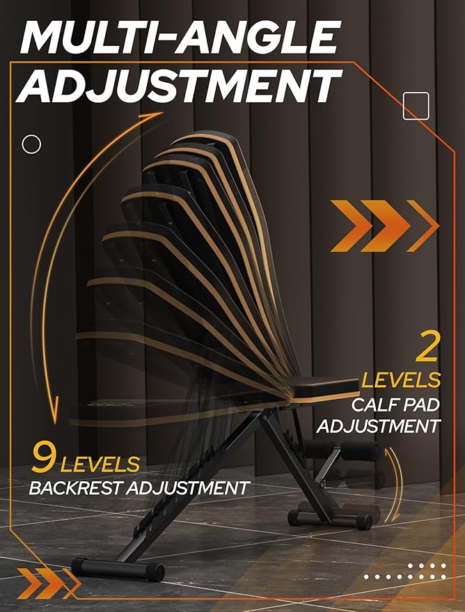 Assemble-Free Foldable Weight Bench Press for Home Gym, 660 LBS Capacity Incline Decline, Sit-up Bench for Full-Body Strength Training