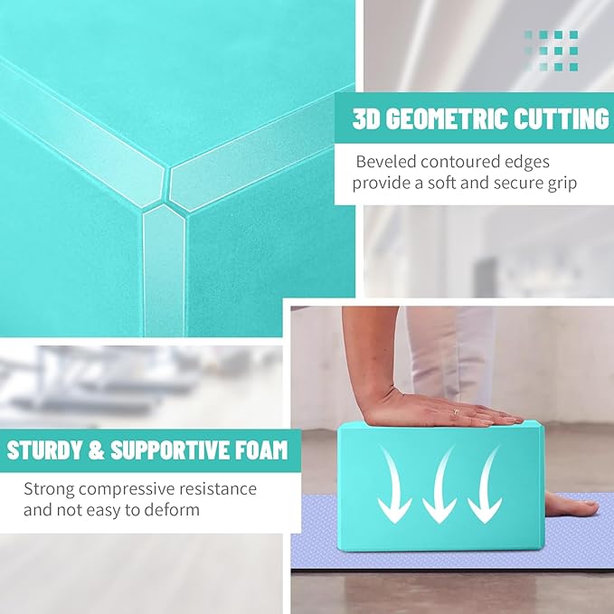 Biguphate Yoga Blocks 2 Pack, EVA Foam Yoga Block Supportive Latex-Free, Non-Slip Exercise Blocks, Yoga Accessories for Pilates, Meditation, Balance, Stretching and Deep Poses