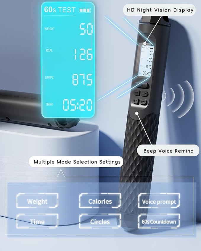 nonogo Cordless Jump Rope with Counter for Fitness - Adjustable Smart Skipping Rope For Men Women Kids Outdoor Speed Boxing Crossfit Workout Exercise Cardio