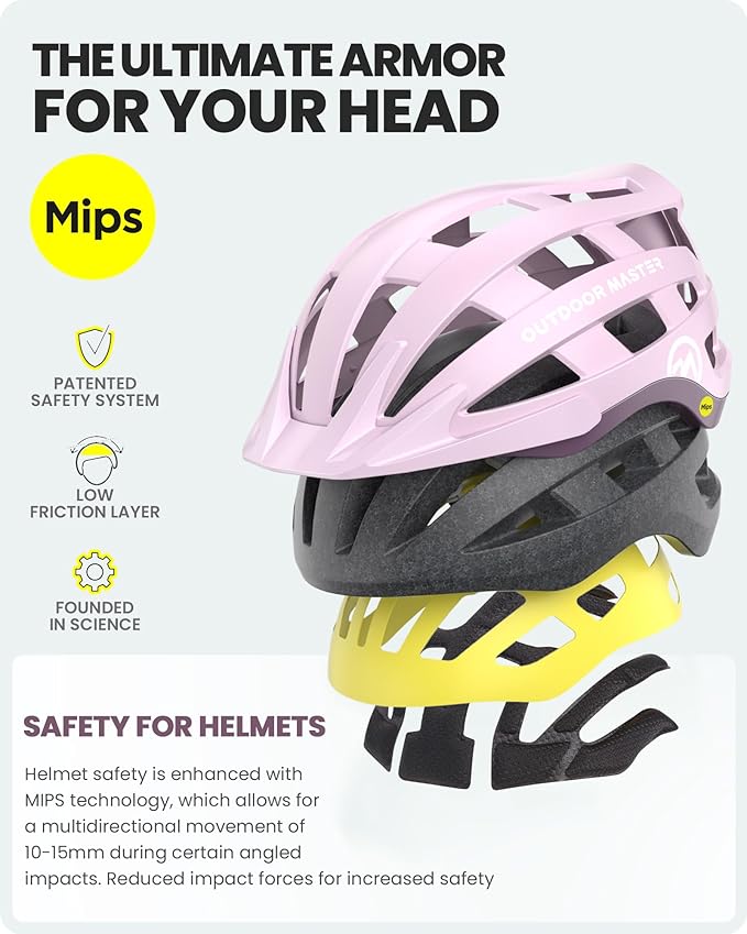 OutdoorMaster Gem II MIPS Bike Helmet with Light - Lightweight Cycling Helmet,Mountain Road Bicycle Helmet for Youth & Adult