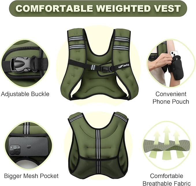Weighted Vest 5lb/8lb/10lb/15lb/20lb/25lb/30lb Weight Vest Woman Men with Reflective Stripe, Rucking Running Vests for Women Workout Walking Strength Training Weight Loss Fitness Weightlifting